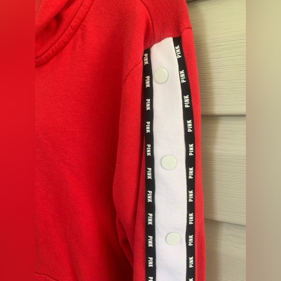 PINK Victoria s Secret red zip-up hoodie Y2K white stripe snap details sz L - Picture 8 of 14